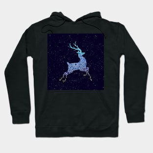 Blue Flying Reindeer Mandala in the Night Sky Hoodie